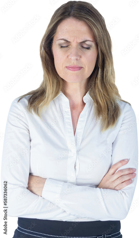 Upset businesswoman with eyes closed Upset businesswoman with eyes closed
