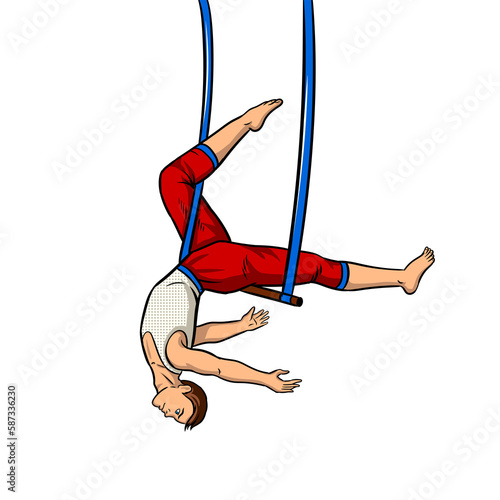 Circus acrobat on trapeze pop art PNG illustration with transparent background photo