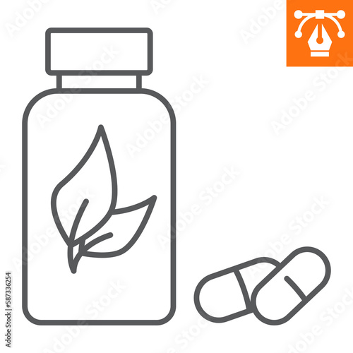 Supplements line icon, outline style icon for web site or mobile app, nutrition and tablet, vitamin vector illustration, vector graphics with editable strokes.