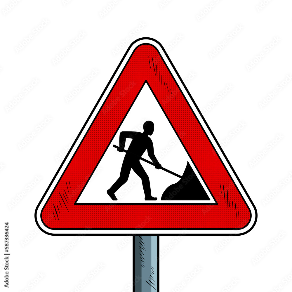 Road sign roadworks pop art PNG illustration with transparent background Road sign roadworks pop art PNG illustration with transparent background