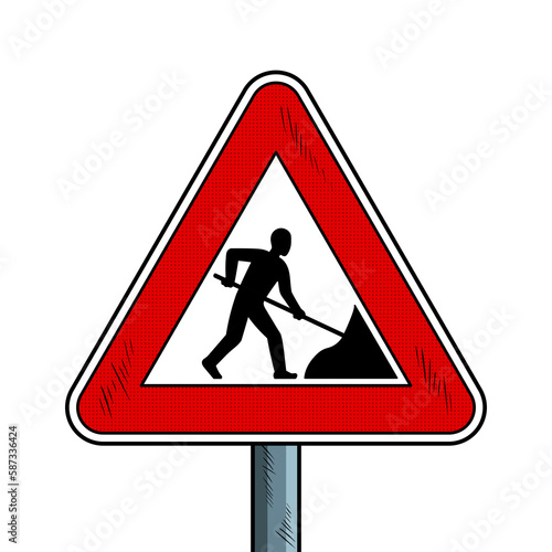 Road sign roadworks pop art PNG illustration with transparent background