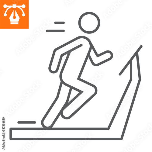 Athlete on treadmill line icon, outline style icon for web site or mobile app, fitness and sport, cardio workout vector illustration, vector graphics with editable strokes.