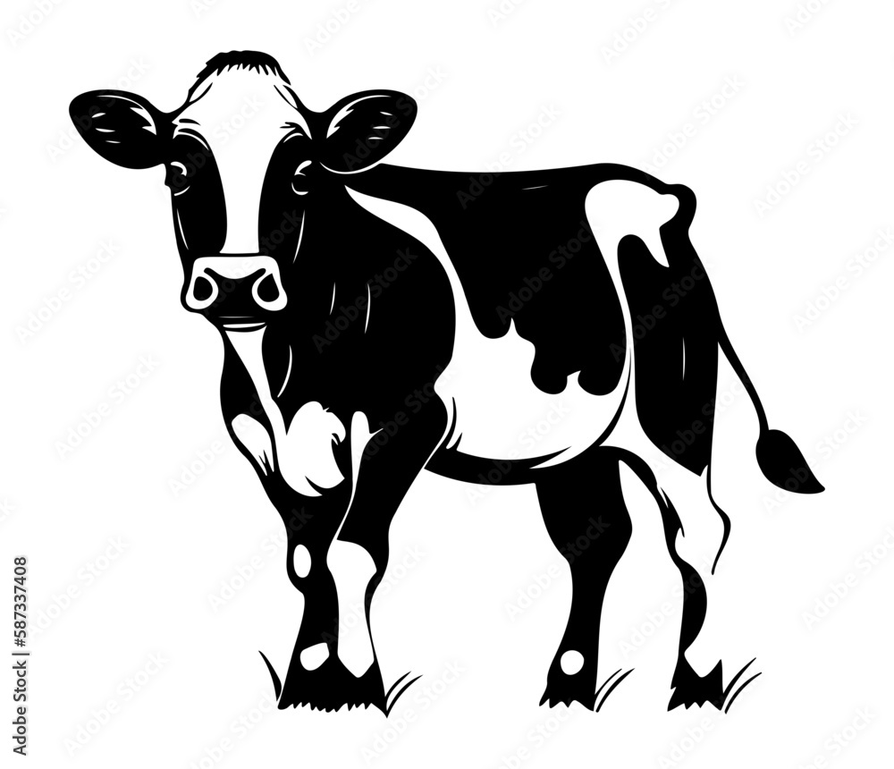 Cow portrait stylized vector symbol, Black and white cow, cow, dairy icon