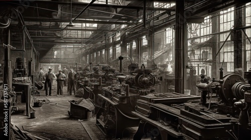 Canvas Print Iron forges and steam engines: the industrial revolution's factory workers, gene