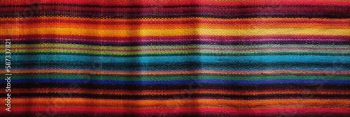 Colorful fabric background. Mexican blanket, bright color stripe pattern, ethnic fabric, Cinco de Mayo banner. Generative AI
