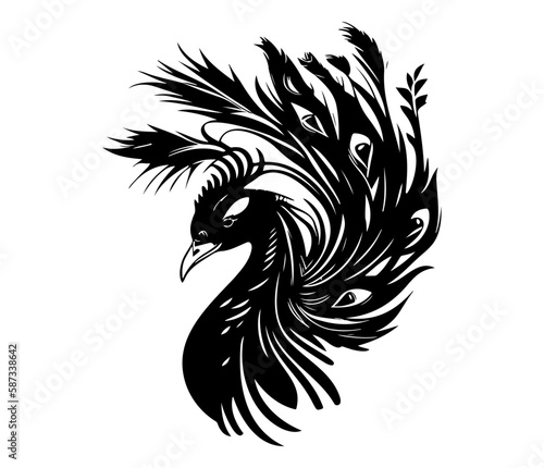 Monochrome peacock. Animal bird vector illustration, peafowl art design