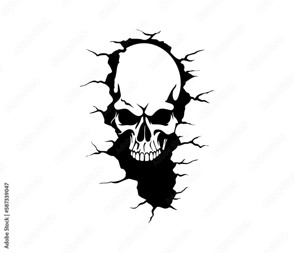 Skull tearing out of the wall Skeleton breaking through wall Human