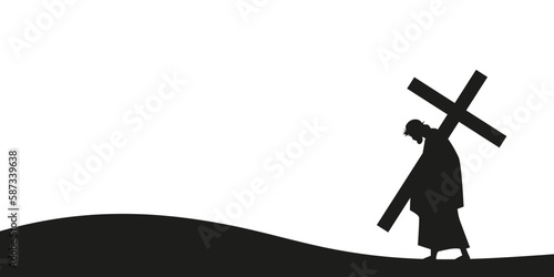 Jesus carries the cross silhouette on a white background. Vector illustration