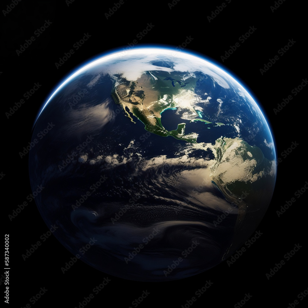Nightly Planet Earth in dark outer space. Civilization. Elements of this image furnished. Generative AI.