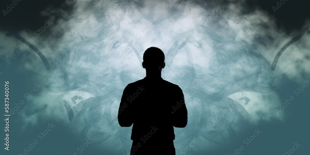 Depressed black man backside view staring into nothingness, deep background wallpaper