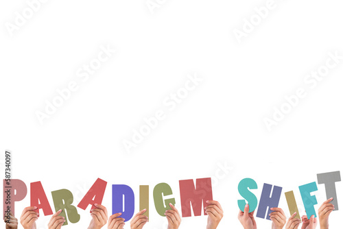 Bilde på lerret Cropped hands holding colorful words paradigm shift
