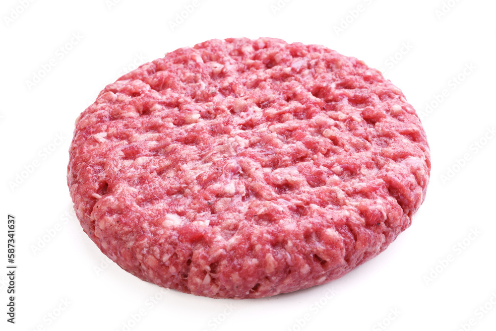 Mięso wołowe mielone do hamburgera na białym tle - obrazy, fototapety, plakaty 