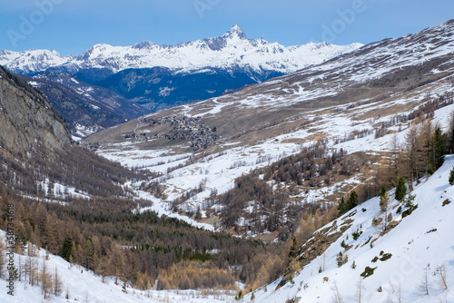 Beautiful backcountry skiing in Queyras, French Alps, France Europe