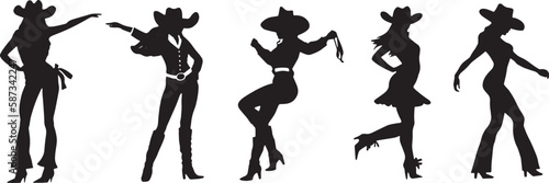 Silhouette of beautiful cowgirl girl dancing at the country music festival. Beautiful slender women in cowboy hat
