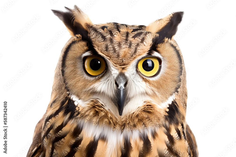 Obraz premium Stunning Owl isolated on transparent background. PNG. Digital AI art