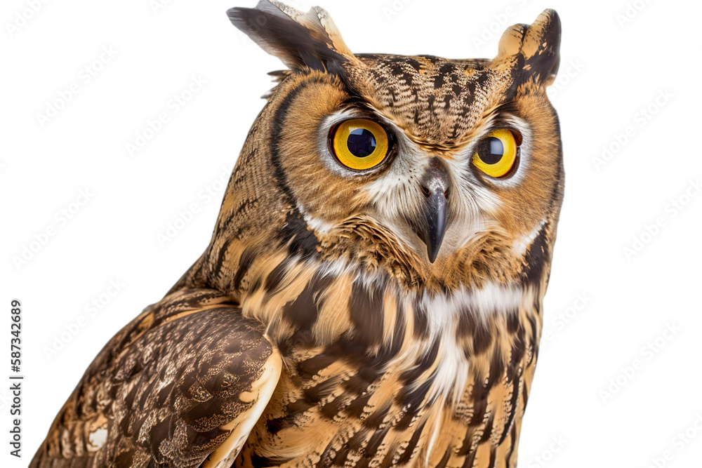 Stunning Owl isolated on transparent background. PNG. Digital AI art Stunning Owl isolated on transparent background. PNG. Digital AI art