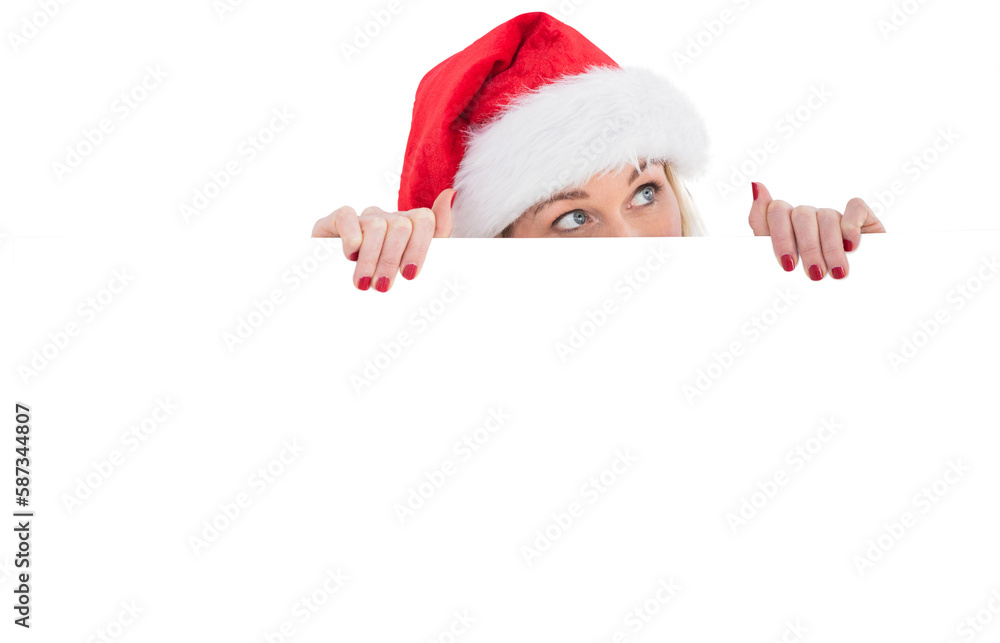 Festive blonde showing white poster Festive blonde showing white poster