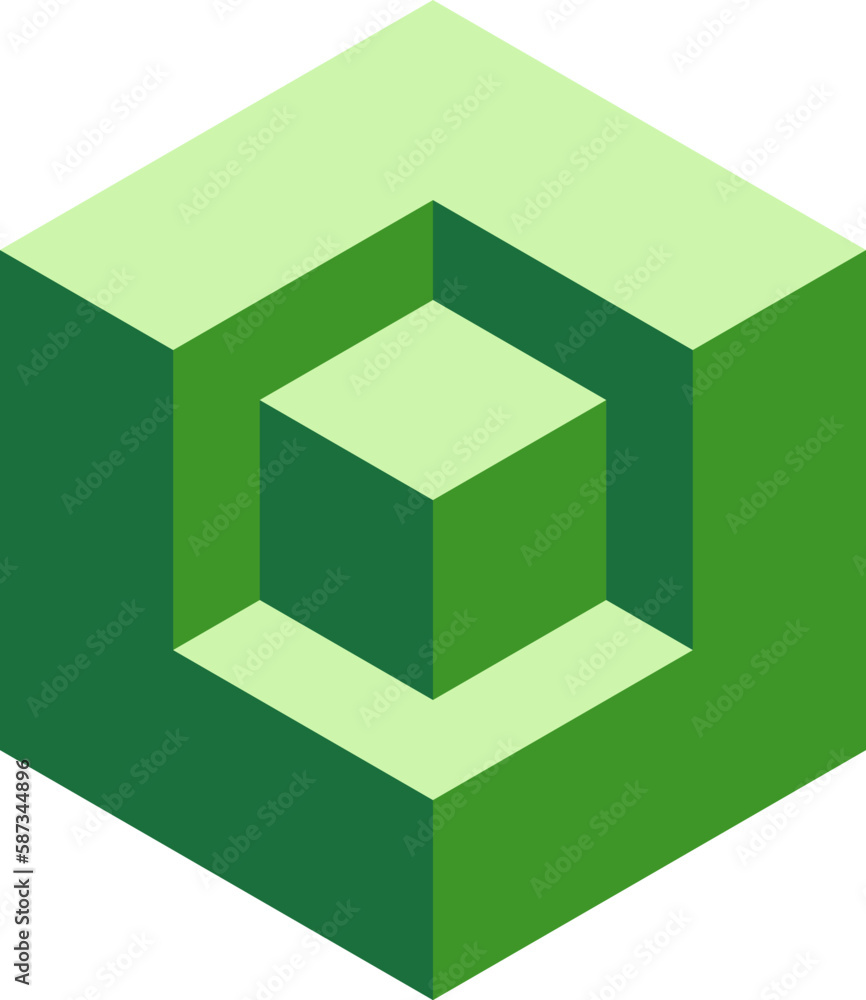 Optical illusion of 3d cube. Cube in the cube. Vector illustration of boxes. 3d illusion geometric box for design graphic, logo, symbol, education or art Optical illusion of 3d cube. Cube in the cube. Vector illustration of boxes. 3d illusion geometric box for design graphic, logo, symbol, education or art