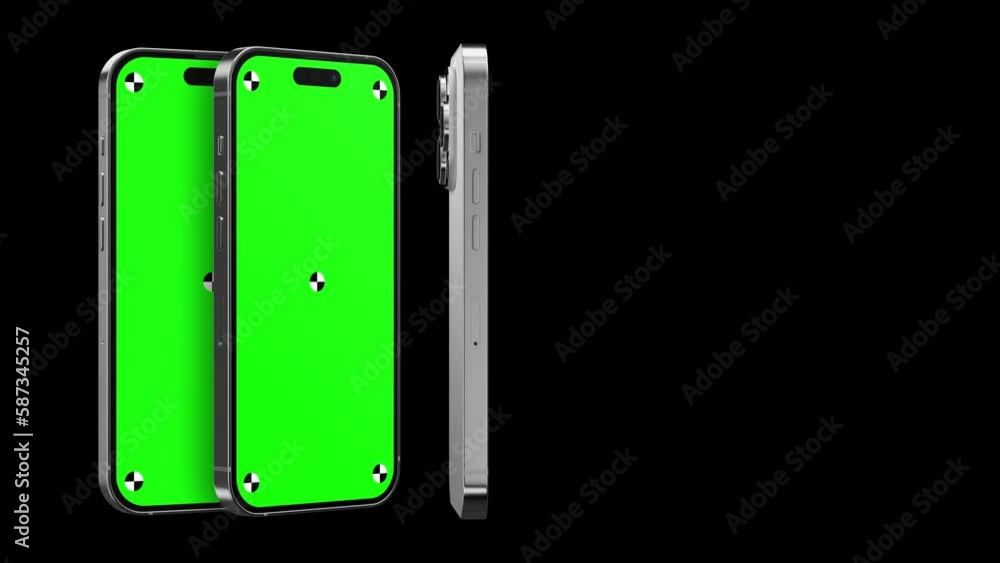 Smartphone green screen with marks for tracking - phone rotations and movements including vertical and horizontal positions - Luma matte included Smartphone green screen with marks for tracking - phone rotations and movements including vertical and horizontal positions - Luma matte included