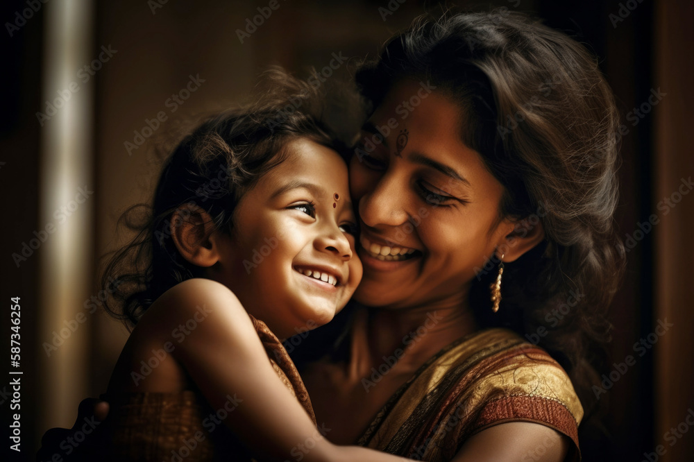 A mother and child hugging each other. AI generated. - obrazy, fototapety, plakaty 
