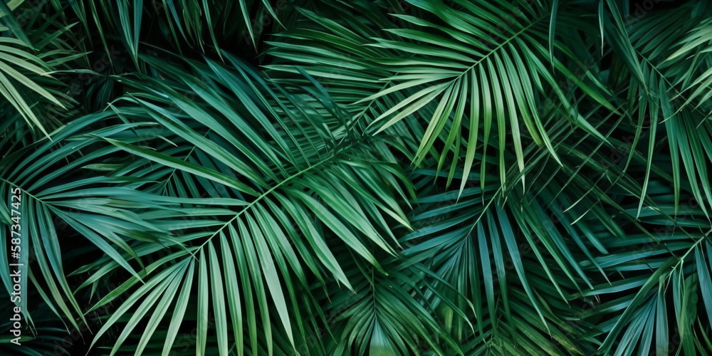 Tropische Blätter im Hintergrund. Grüne Palmblätter, Natur Hintergrund mit KI erstellt 