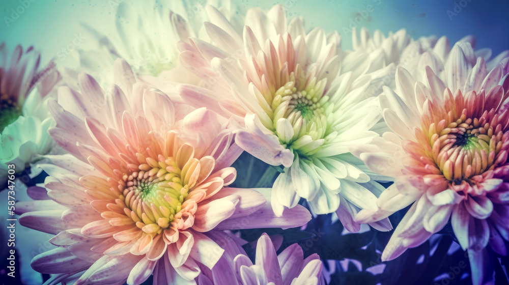 Close up of luminous flowers in pastel colours, Generative AI Close up of luminous flowers in pastel colours, Generative AI