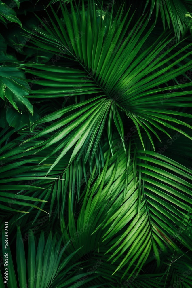 Tropische Blätter im Hintergrund. Grüne Palmblätter, Natur Hintergrund mit KI erstellt Tropische Blätter im Hintergrund. Grüne Palmblätter, Natur Hintergrund mit KI erstellt