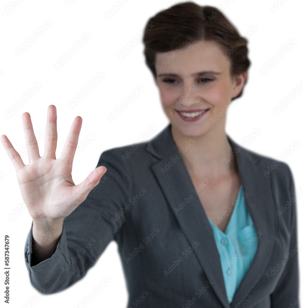 Businesswoman using imaginative digital screen Businesswoman using imaginative digital screen