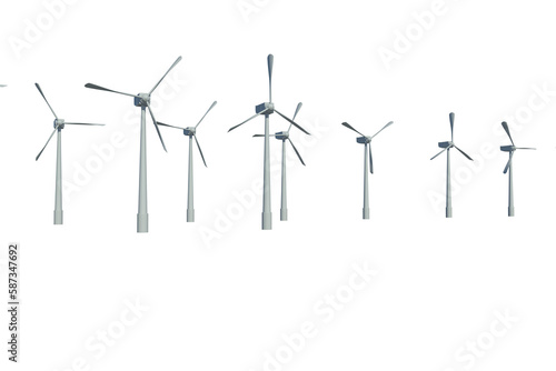 Wind turbines against white background