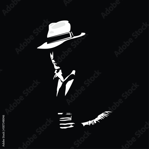vector illustration of a silhouette of a man wearing a cowboy hat holding a glass