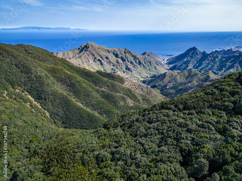 Aerial View of Beautiful Mountains of the Anaga Rural Park in Tenerife, Canary Islands, Spain. 