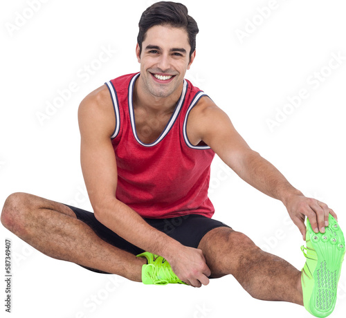 Portrait of male athlete stretching his hamstring
