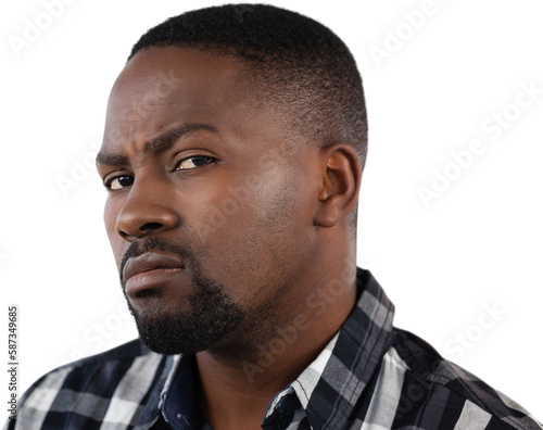 Confused man against white background