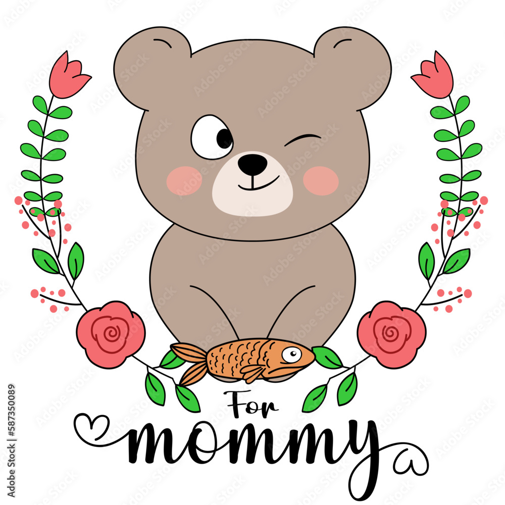For mommy bear mother's day , baby bear gives the fish to the Mommy