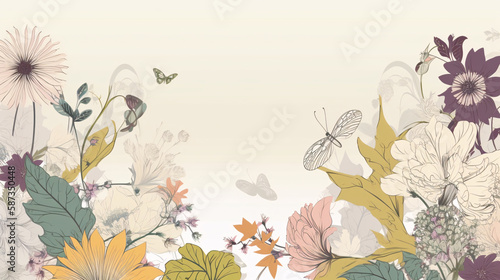 autumn botanical background leaves and flowers and plants generative ai