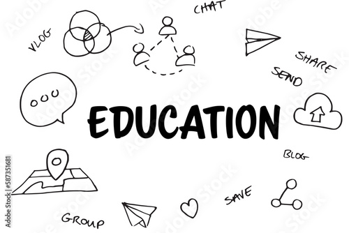Education text surrounded by several vector icons