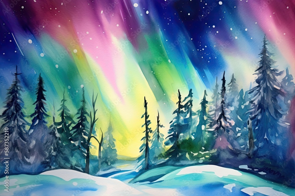 A vibrant and colorful polar landscape with the Northern Lights - made with Generative Ai A vibrant and colorful polar landscape with the Northern Lights - made with Generative Ai
