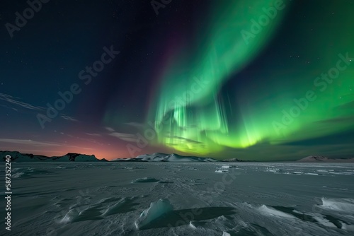 A cold night in the Antarctica with the Norther Lights aurora - made with Generative Ai