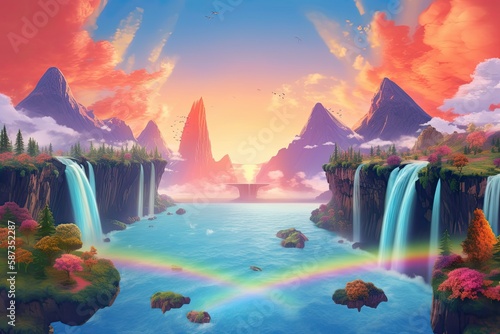 Colerful waterfalls - made with Generative Ai