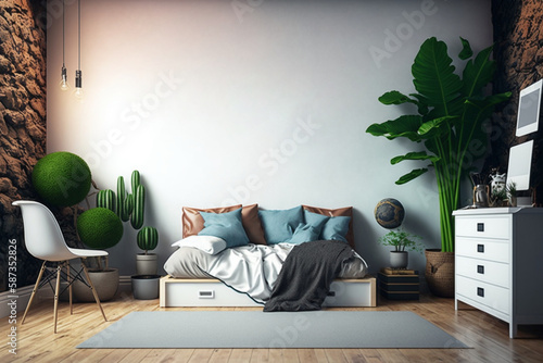 Wallpaper Mural Hipster room interior with white empty wall for design, advertisement or inspirational quote. AI generated. Torontodigital.ca