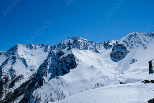 Beautiful backcountry skiing in Queyras, French Alps, France Europe