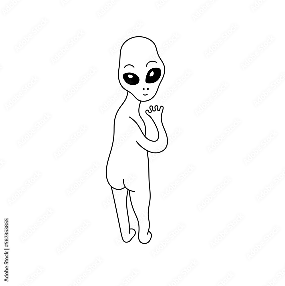 Vector isolated one single cute cartoon funny alien with butts buttocks colorless black and white contour line easy drawing Vector isolated one single cute cartoon funny alien with butts buttocks colorless black and white contour line easy drawing
