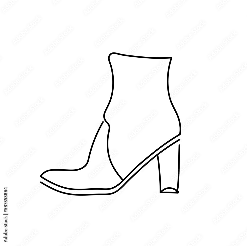 Vector isolated one single ankle boot shoe side view colorless black and white contour line easy drawing Vector isolated one single ankle boot shoe side view colorless black and white contour line easy drawing