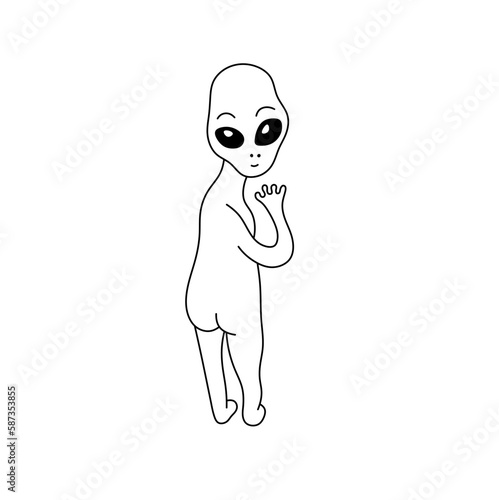 Vector isolated one single cute cartoon funny alien with butts buttocks colorless black and white contour line easy drawing