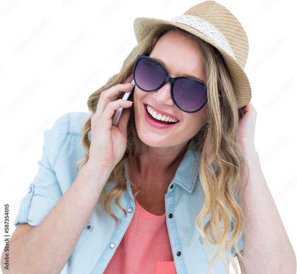 Smiling woman calling with her smartphone Smiling woman calling with her smartphone