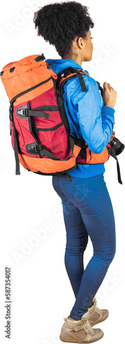 Canvas-taulu Full length of hiker standing with camera and backpack