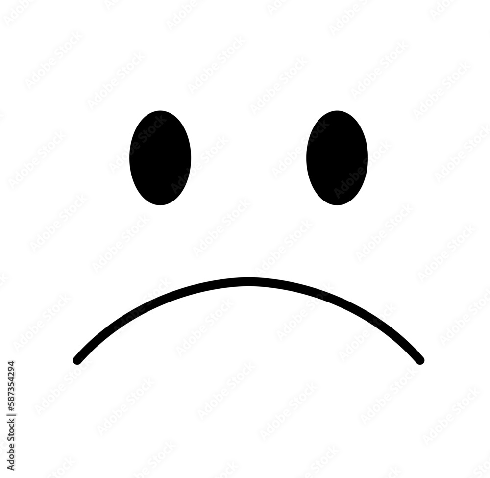 Vector isolated one single simplest sad unhappy face emotion symbol colorless black and white contour line easy drawing