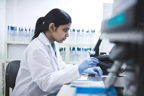 Indian female biochemist working in the lab  Generative AI