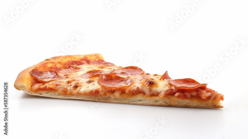 Slice of pizza closeup isolated on white. Generative AI