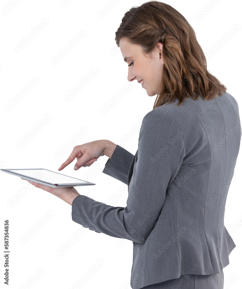 Rear view of businesswoman using digital tablet Rear view of businesswoman using digital tablet